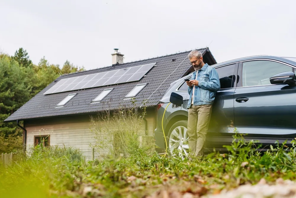 Darlington EV car driver charging his car via solar panels